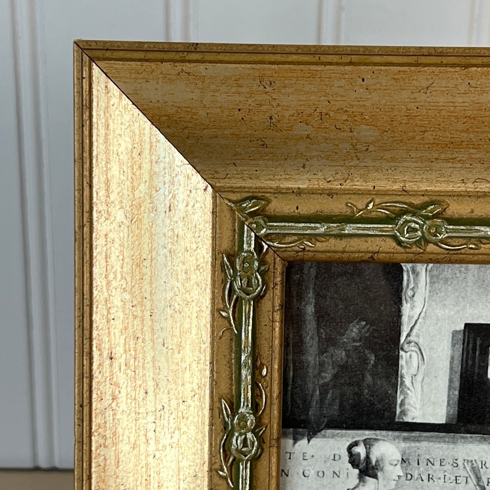 Vintage 5x7 Gold Rose Thorn Picture Frame, Green Floral Trim, 1990s Reproduction - Picture 6 of 13